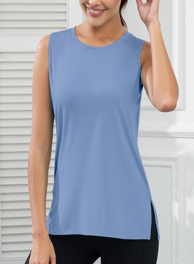 KevaMolly Blue Workout Tank Tops for Women UPF50+ Breathable Athletic Running Shirts Sleeveless Tank Yoga Tops with Slit M - Image 3